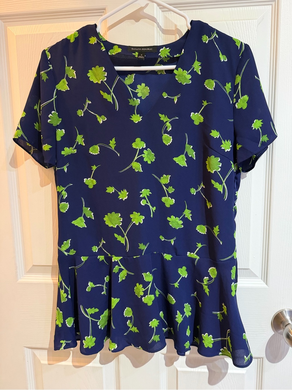 Banana Republic Navy Top with Bright Green Floral Print